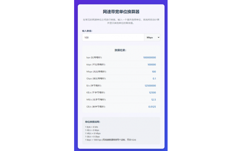 網(wǎng)速帶寬單位換算器
